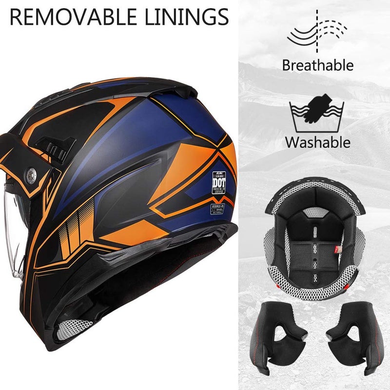 ILM Off Road Motorcycle Dual Sport Helmet Full Face Sun Visor Dirt Bike ATV Motocross Casco DOT Certified Model 606V(Orange, L) - Image 3